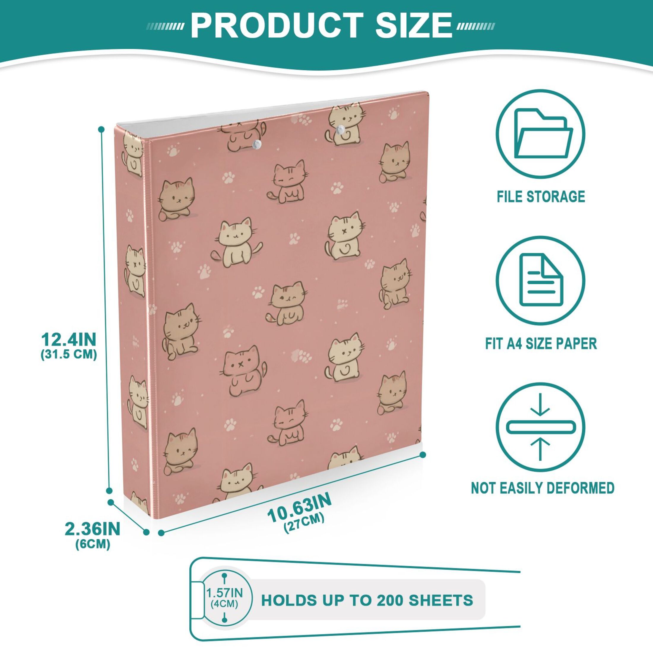 Three Ring Binder Cute Cartoon Cat 1.5 Inch Round Binder D-Rings for Office Supplies and More