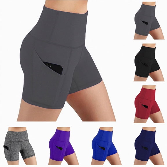 COMVALUE Biker Shorts Women with Pockets - 3"/5"/8" High Waisted Workout Spandex Tummy Control Gym Running Yoga Shorts Dark Blue S