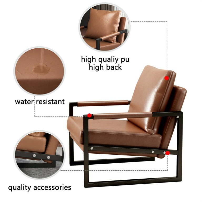 Dropship PU Leather Accent Arm Chair Modern Upholstered Armchair With Metal  Frame Extra-Thick Padded Backrest And Seat Cushion Sofa Chairs For Living  Room ( Brown PU Leather + Metal Frame + Foam)