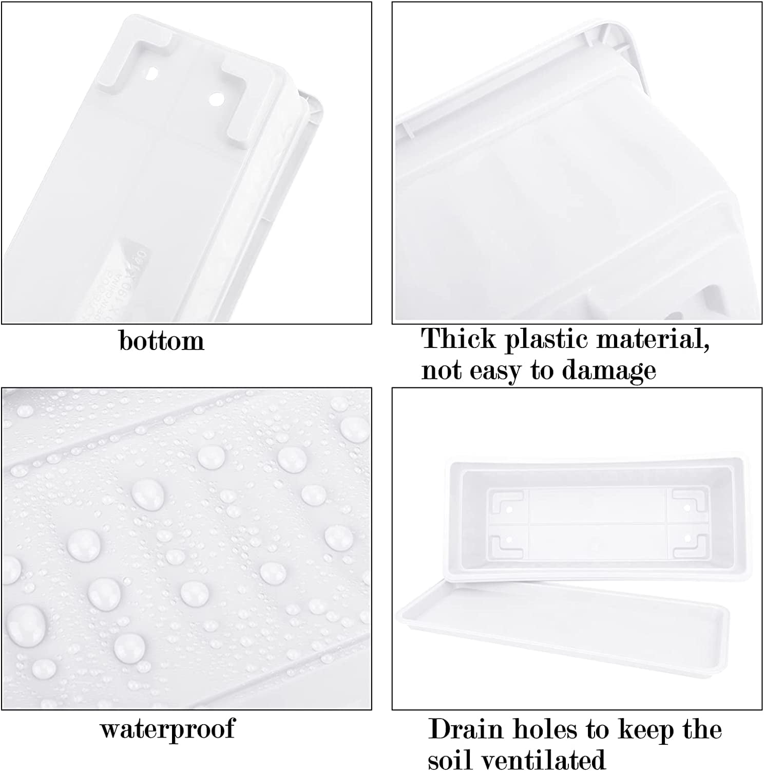 Triani 17 inch Rectangular Plastic Thicken Planters with Trays - Window Planter Box for Outdoor and Indoor Herbs, Vegetables, Flowers and Succulent Plants (1 Pack White)