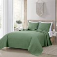 thumbnail image 2 of Chezmoi Collection Madrid Herringbone Geometric Solid Cotton Lightweight Quilt, 3-Piece Quilt Set, King, Sage Green, 2 of 9