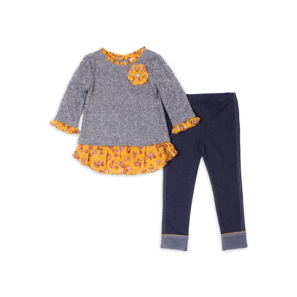 Little Lass Little Lass Girls 46X Ribbed Chiffon Floral Hem Top and