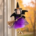 thumbnail image 3 of XIA0LE Halloween Small Witch Decor Halloween Tree Decoration Hanging Witch Doll Broomstick With Bells Ornaments For Porch, Party Decor (Purple), 3 of 7