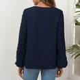 thumbnail image 3 of qILAKOG Womens Tops Autumn Top for Women Chiffon Long Sleeve V Neck Solid Blouse Shirts Ladies 2024 Spring Bubble Sleeves Dressy Casual Tshirts Women's Casual Tops for Work, Dark Blue&M, 3 of 4
