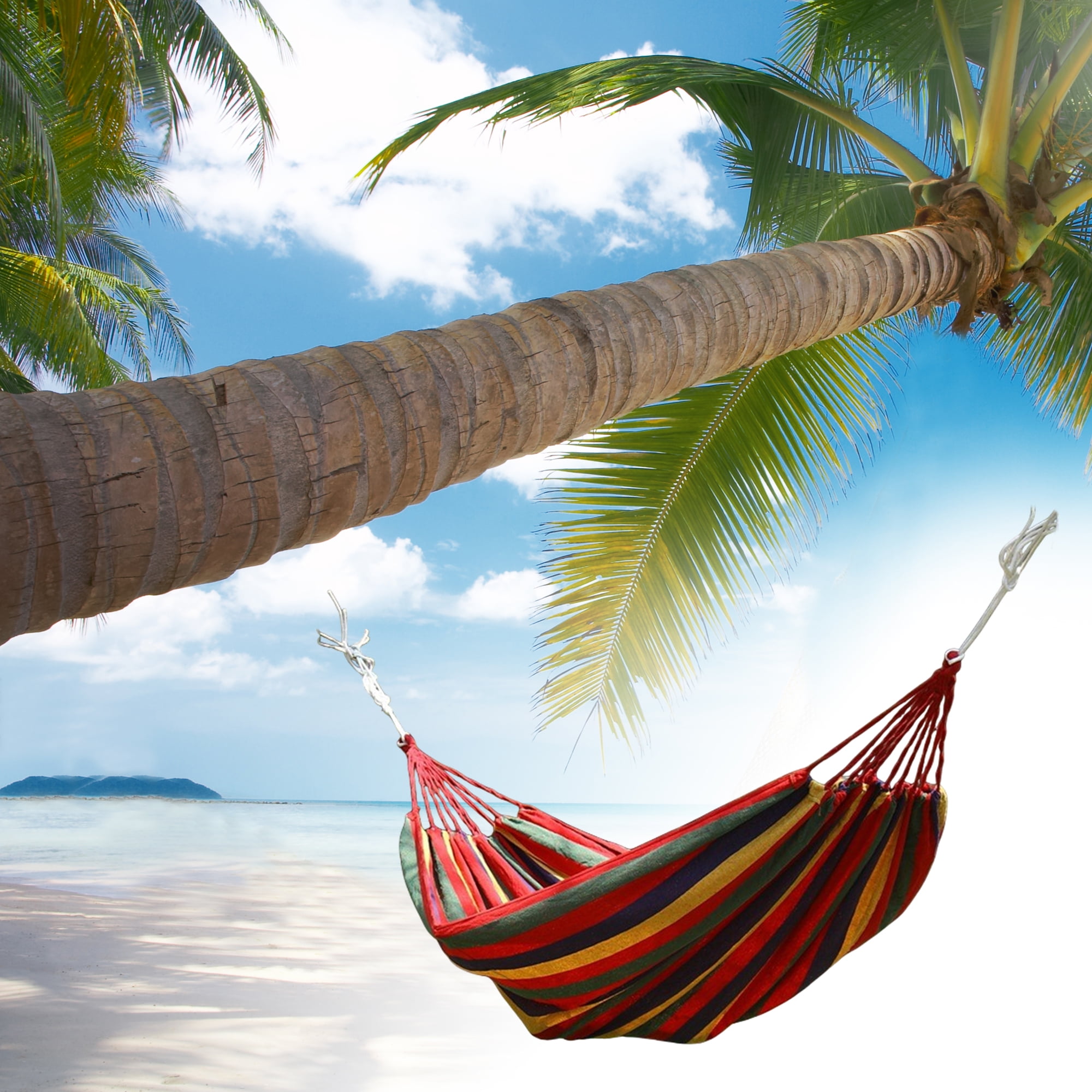 Unique Bargains 1 Pc No Stick Double Hammock for Outdoor Red Green Yellow 102.36" Length