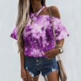 thumbnail image 1 of New Women's Gradient Printed Off Shoulder Short Sleeved Casual T Shirt, 1 of 1