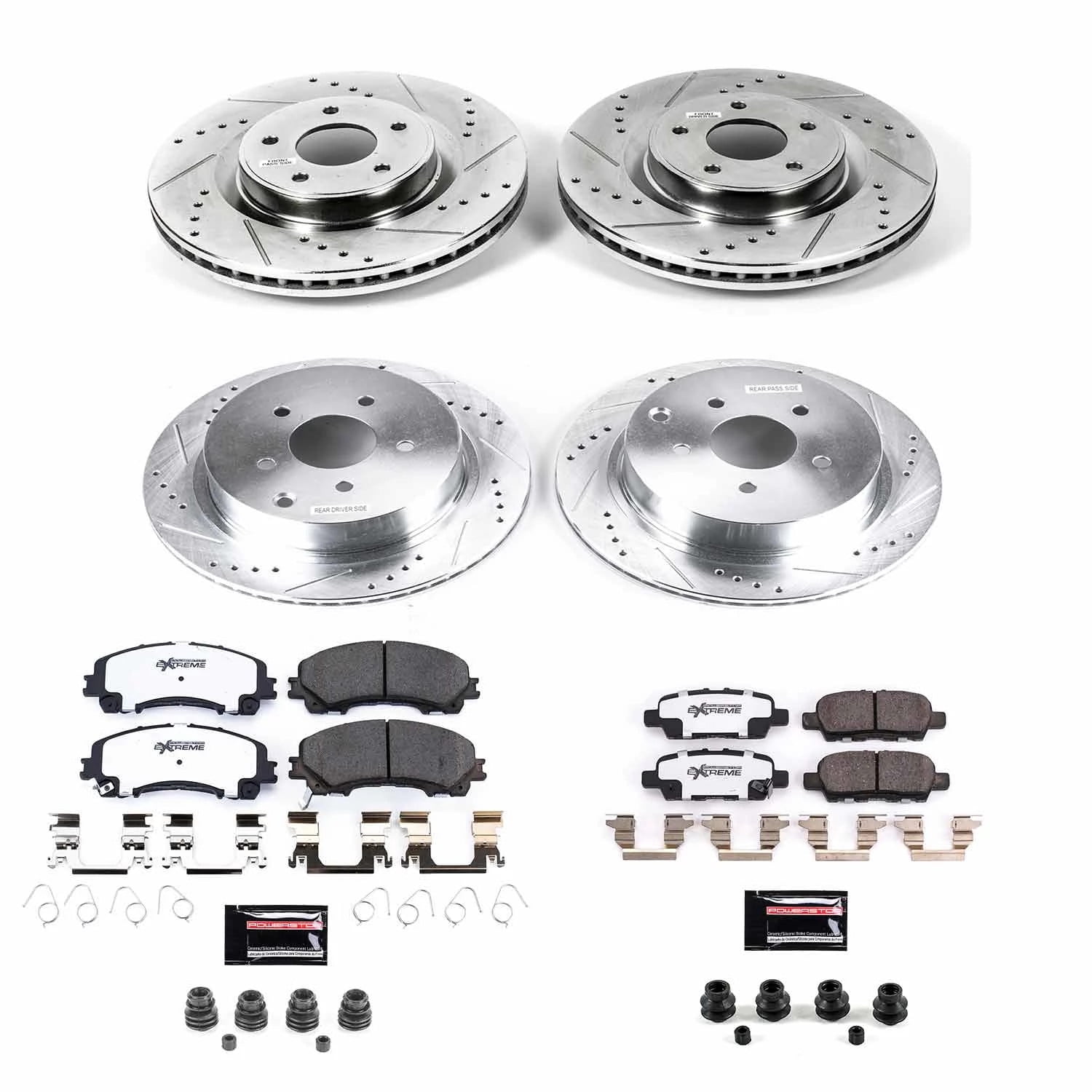 PowerStop Front and Rear Z26 Street Warrior Carbon-Fiber Ceramic Brake Pad and Drilled and Slotted Rotor Kit Fits: INFINITI Select Models K8006-26