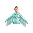 thumbnail image 3 of Lejafay Kids Girls Metallic Fringe Bomber Jacket Shiny Zipper Blazer Musical Party Performance Costume Light Green 10, 3 of 5