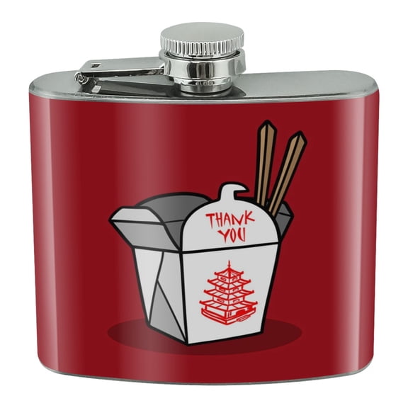 Chinese Food Takeout Box with Chopsticks Stainless Steel 5oz Hip Drink Kidney Flask