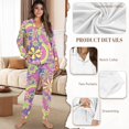 thumbnail image 6 of DISNIMO Flower Print Women 2 Piece Lounge Set Long Sleeve Button Down Nightwear Pj Sets Casual Fashion Sleepwear V Neck Pajama Set with Long Pants, 6 of 7