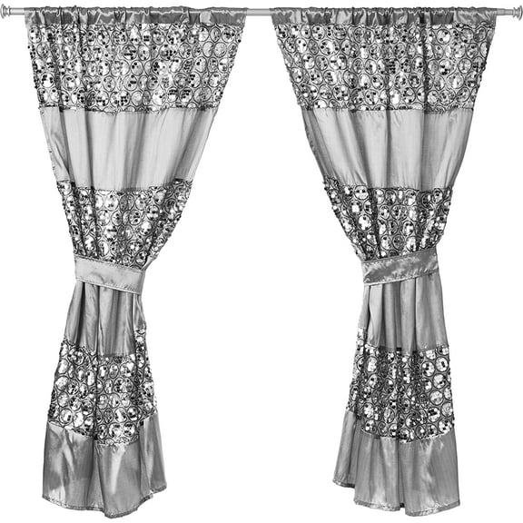 Zahari Home Glamorous Silver Floral Art Rod Pocket Curtain Sets, 36 x 54 in (2 Panels)