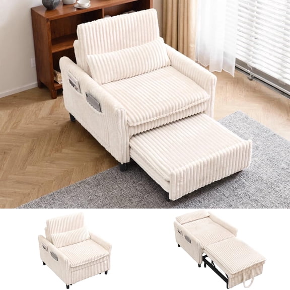 Jivora 32" Wide Convertible Sleeper Chair, 3-in-1 Pull Out Sofa Bed, Adjustable Backrest, Side Pockets