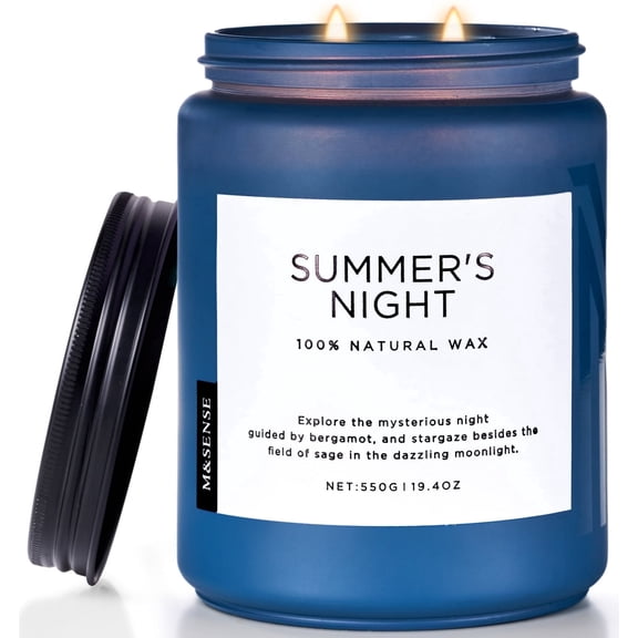 M&SENSE Summers Night Scented Candle, 19.4oz Natural Soy Jar Candles for Home, Large 2 Wick, Up to 110 Hours Burn time, Natural Organic Fragrance