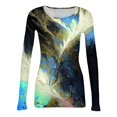 thumbnail image 5 of Sexy Tops for Women Long Sleeve Vintage Texture Gradient Print T-Shirts Slim Fit Trendy Tees Blouses Dressy Casual Crew Neck Spring Day Tee Top Green S, 5 of 6