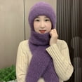 thumbnail image 2 of Xfvqtps Womens Cap Scarf Integrated Knit Solid Color Stretch Windproof Coldproof Warm Versatile Thickened Fall Winter Soft Beanie Purple, 2 of 5