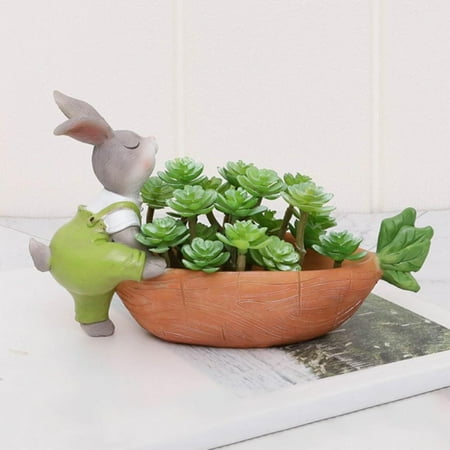 Garden Statues Rabbit Succulent Planter Flower Pot for Outdoor Balcony Patio Home Office Easter Bunny Ornaments