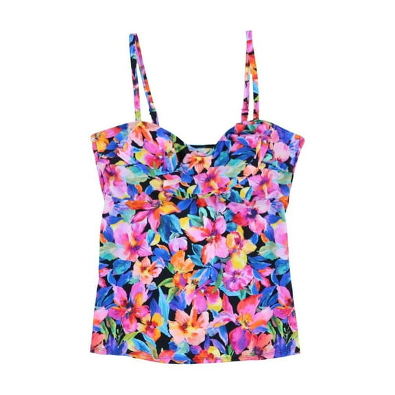 Island Escape Women's Tankini Swim Top Floral-Print Black 14