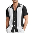 thumbnail image 2 of Men's Vintage Bowling Shirt Short Sleeve Button Down Summer Beach Shirts Black 2XL, 2 of 6