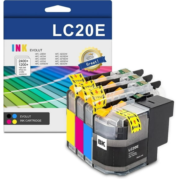 LC20E High Yield Ink Cartridge (4-Pack, 1BK/1C/1M/1Y)Compatible for Brother LC20E Ink MFC-J5920DW