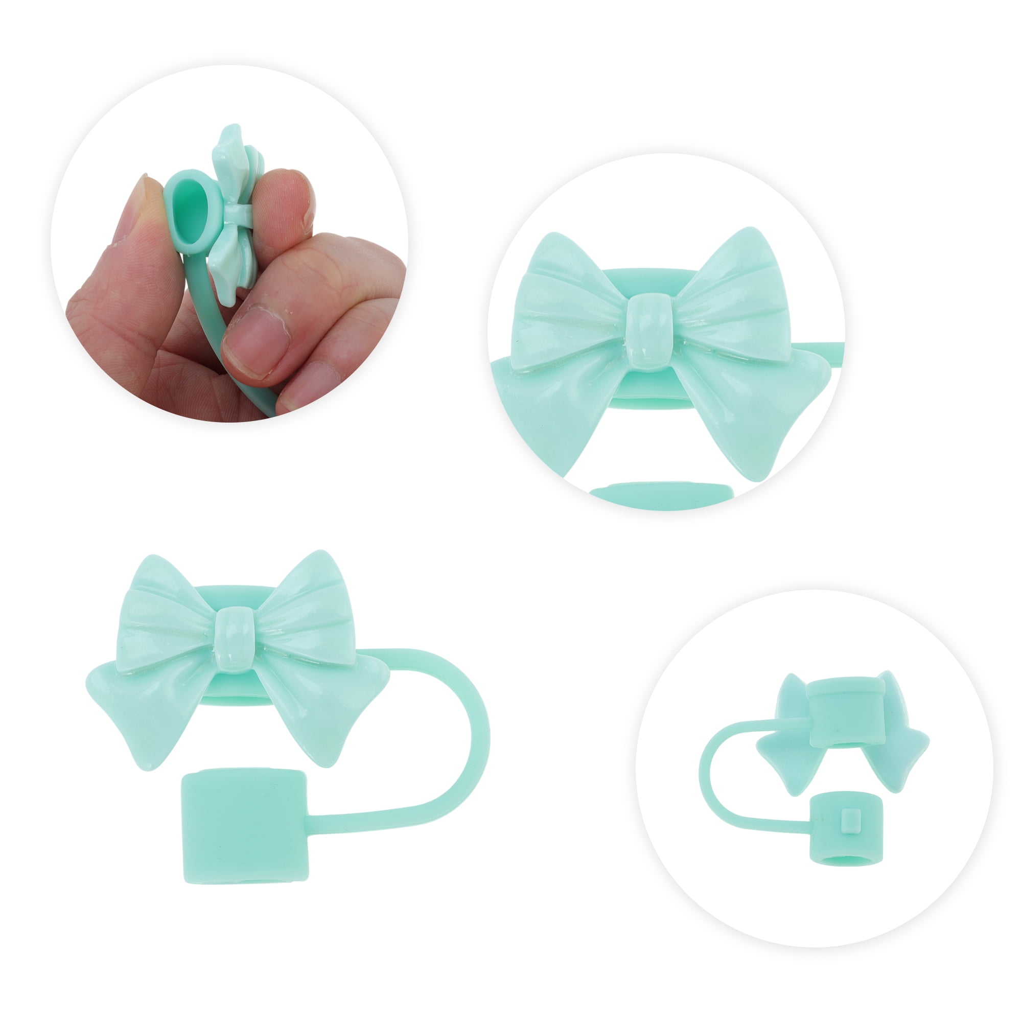 Unique Bargains 4Pcs Bow Straw Cover Cap Silicone Straw Covers Light Green
