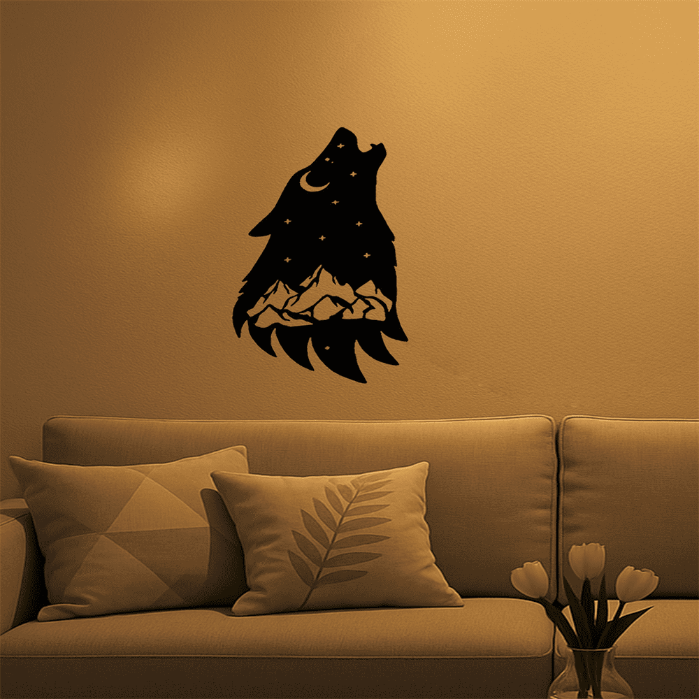 Gothic Howling Wolf Metal Wall Art Black Finish Dark Academia Decor
