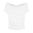 thumbnail image 6 of Mlzmgr Off the Shoulder Tops for Women Ruched Short Sleeve Slim Fitting Soft Stretchy Cropped Going out Tops, 6 of 6