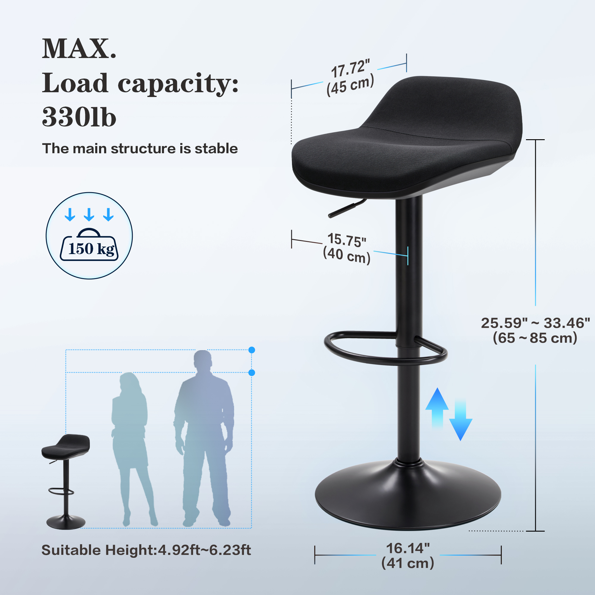 IWMH Standing Desk Stool, Height Adjustable Standing Desk Chair, Ergonomic Sit Stand Stool with Footrest, 360° Swivel Leaning Stools for Office Home (Black)