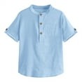 thumbnail image 4 of Langwyqu Short Sleeved Solid Color Boys Henley Blouse Children Button Tops With Pocket For 3-14 Years, 4 of 5