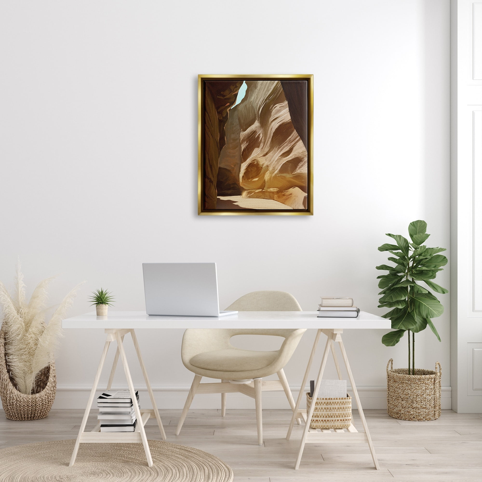 Stupell Industries Sandy Desert Cliffs Peaceful Arid Canyon Landscape Painting Metallic Gold Floating Framed Canvas Print Wall Art, Design by Ziwei Li