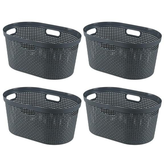 Julyeen 4 Packs Plastic Laundry Clothes Baskets Bins, 40 L Large Storage Laundry Hamper (Grey)