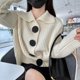thumbnail image 1 of Suéter de estilo coreano para mujer, chaqueta holgada de punto con solapa y hebilla grande, elegante, para primavera y otoño, 1 of 6