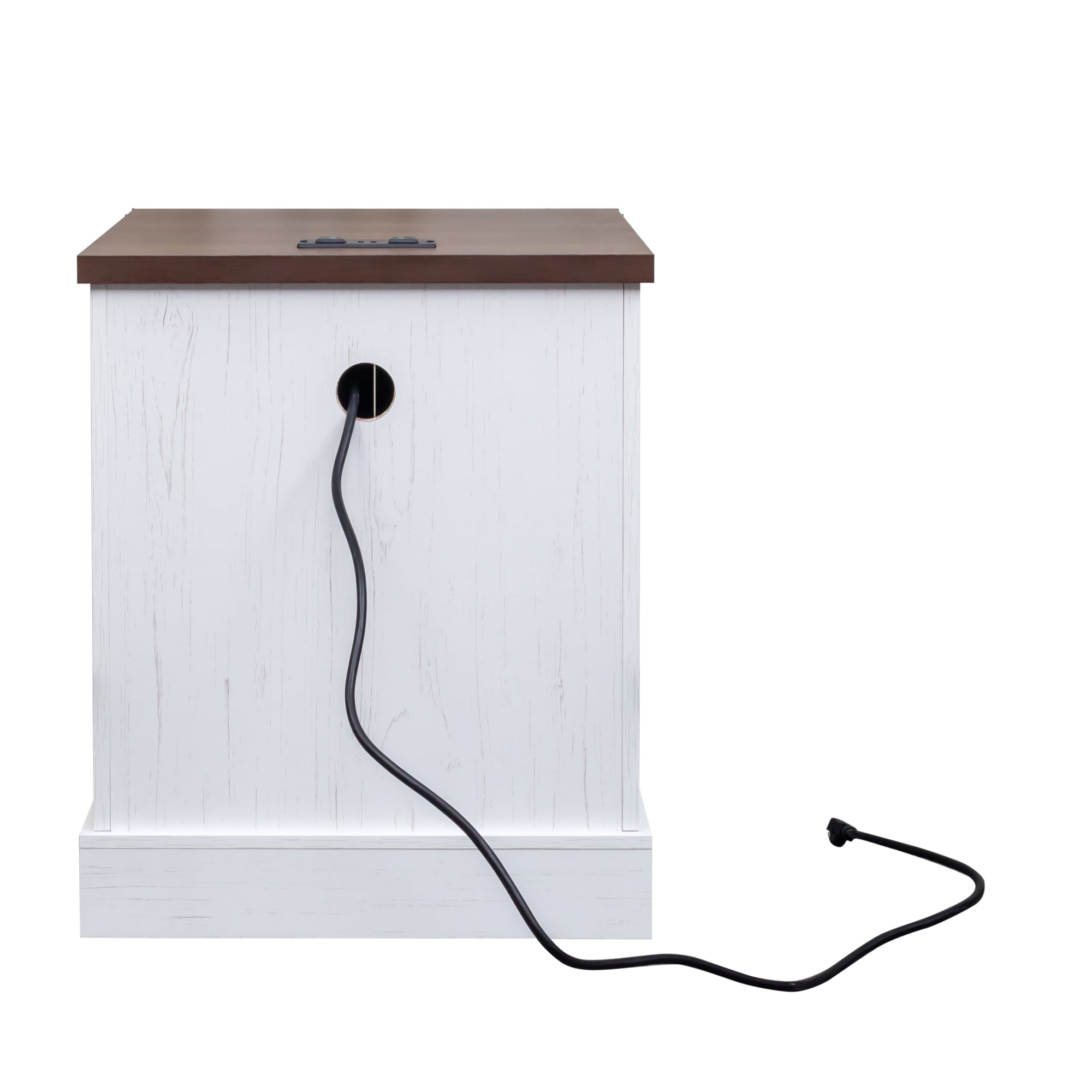 Aukfa Farmhouse End Table with Charging Statio,Rustic Barn Door Nightstand Side Table with Storage Cabinet,White