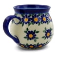 thumbnail image 2 of Polish Pottery Bubble Mug 9 oz Polmedia Blue Daisy Theme UNIKAT Hand Painted in Boleslawiec, Poland + Certificate of Authenticity, 2 of 6