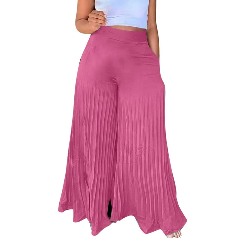 Azrian Womens Pants Clearance,Womens Plus Size Pants Fashion Casual Solid  Elegant High Waist Pockets Wide Leg Flare Trousers Zipper Pant Clearance
