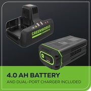 Greenworks 82V 18 (2.7kW Brushless) Prosumer Cordless Chainsaw, 4.0Ah Battery and 8A Dual Port Rapid Charger