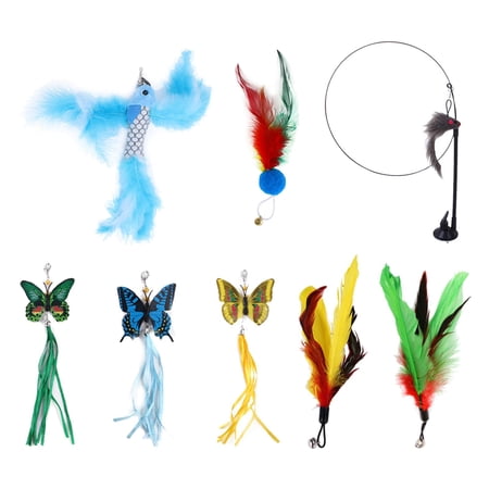 8 Pieces Interactive Cat Toys, Feather Teaser Kitten Playing with Feather Replacement Chase Exercise Cat Feather Toy for Kitten Indoor Cats