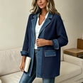 thumbnail image 4 of Women's Knit Jackets, Long Sleeve Paneled Denim Cardigan Outerwear with Collared Neck Single Button & Pocket, Trendy Casual Wear | VerBelle,Dark Blue L, 4 of 8