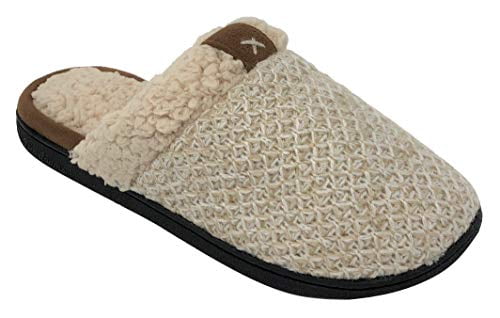 Dearfoams - Dearfoams Women's Textured Knit Closed Toe Memory Foam Scuff Slippers with Tab 