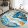 thumbnail image 2 of Blue Marble Large Area Rugs for Bedroom Living Room, Soft Non Slip Carpet Bedside Rug, Luxury Yellow Modern Ink Painting Art Round Floor Cover Kitchen Accent Rug 3.3' for Dining Room/Office, 2 of 9