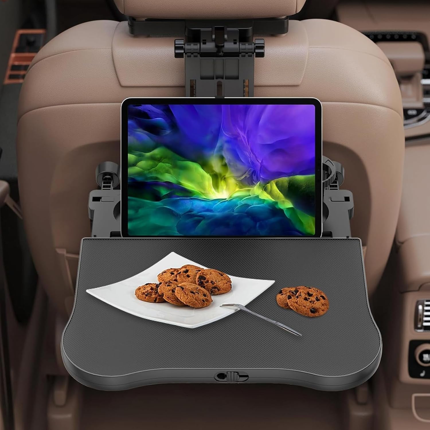 HSWT Car Seat Tray Table - Adjustable Kids Travel Car Food Trays for Eating Passenger Roadtrip Back Seat Organizer Pastime/Working/Dinning Desk