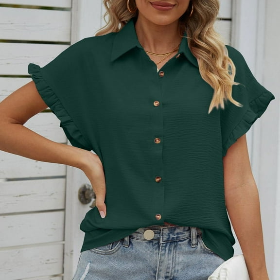 SELONE Peplum Tops for Women Short Sleeve Tops Blouses Regular Fit T Shirts Pullover Tees Tops Solid T-Shirts V Neck Tops Casual Blouses Button Up Button Down T Shirts Breathable Pullover Green XXL