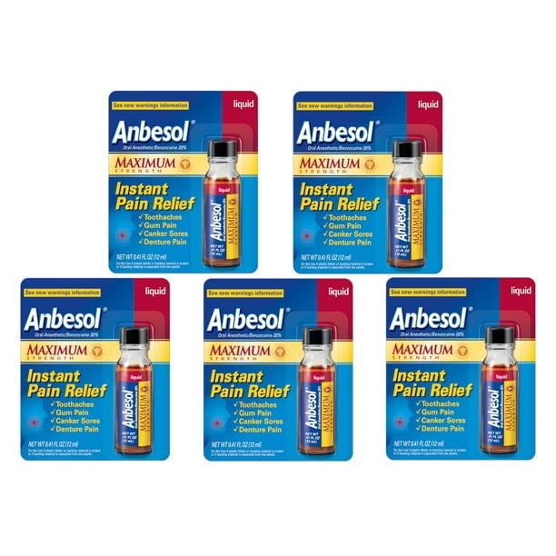 5 Pack Anbesol Liquid Maximum Strength 0.41oz Each