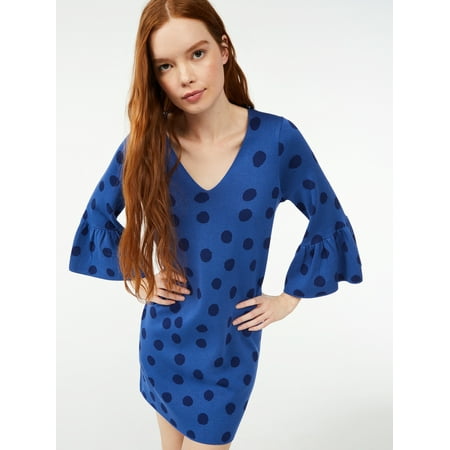 Free Assembly Women's Ruffle Sleeve Mini Sweater Dress