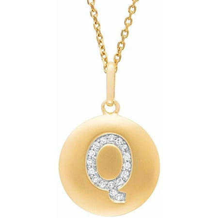 Diamond Accent Yellow Gold-Plated Sterling Silver Round Initial Q Disc Pendant