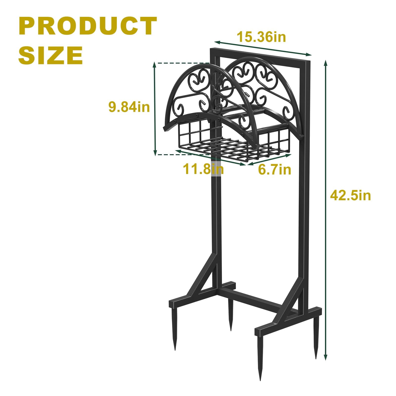 Yacona Garden Hose Holder, Heavy Duty Freestanding Hose Reel Hanger for Outside, Supports 160-Feet Hose, Black
