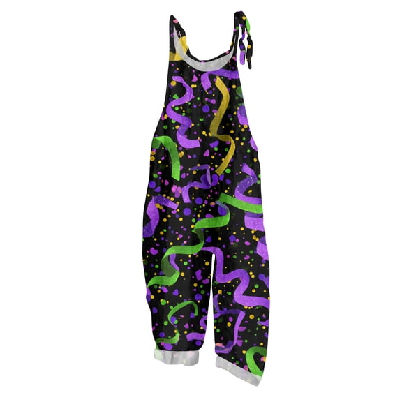 Fgvctg Mardi Gras Women's Overalls Sleeveless Carnival Party Spaghetti Straps Overall Vintage Wide Leg Pant Mask Graphic Bib Overalls Romper Sprimg Pants With Pockets Purple L