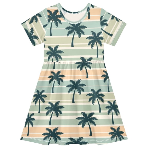 joogoo Retro Palm Tree Girls' Short Sleeve Dress Kids Dresses 5-6T