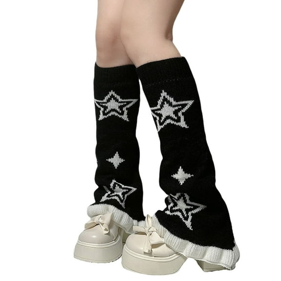Star Pattern Flared Leg Warmers for Women Gothic Harajuku Ruffle Trim Foot Cover