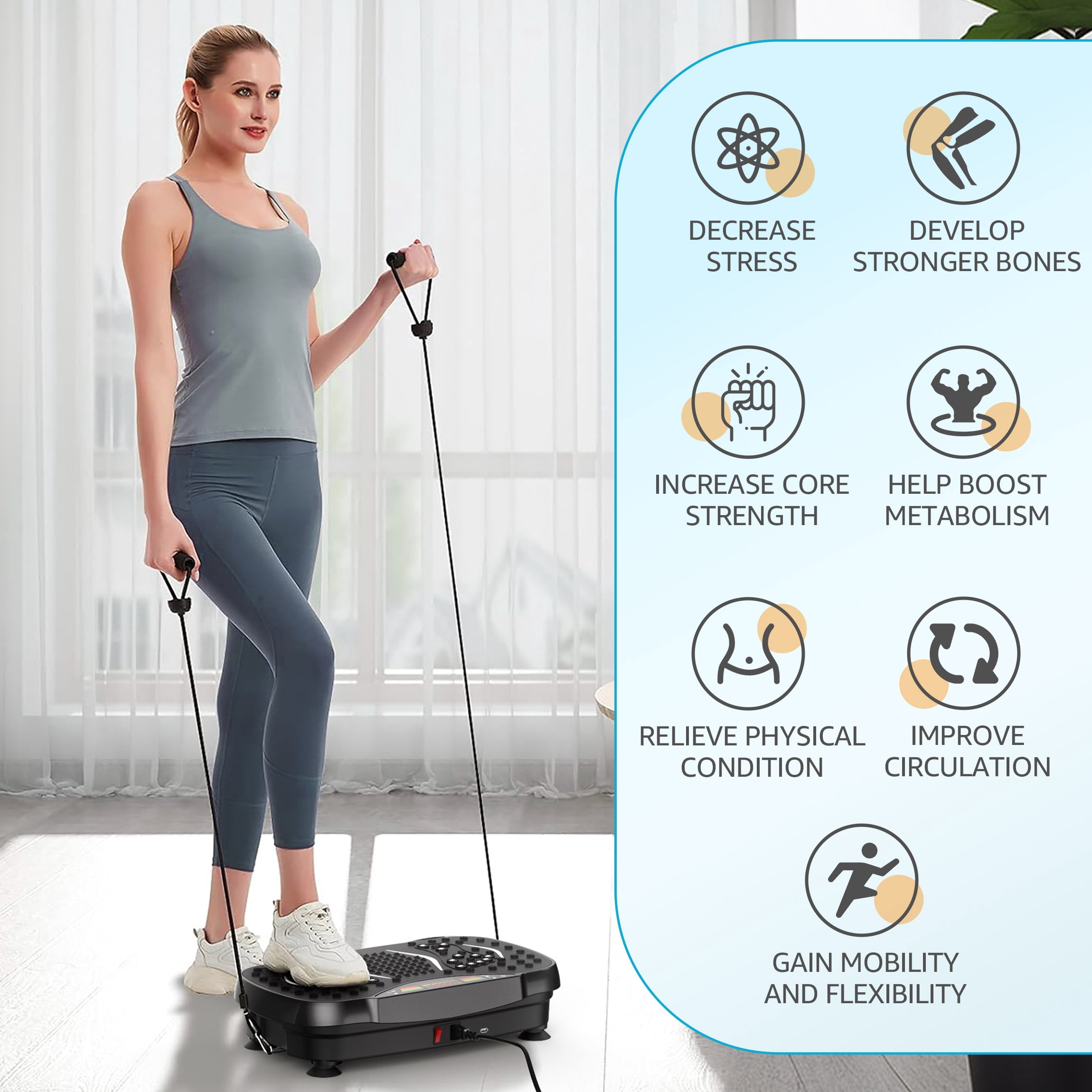 Hlthair Vibration Plate Exercise Machine for Lymphatic Drainage Machine Full Body Workout Vibration Fitness Platform with Bluetooth and Lights