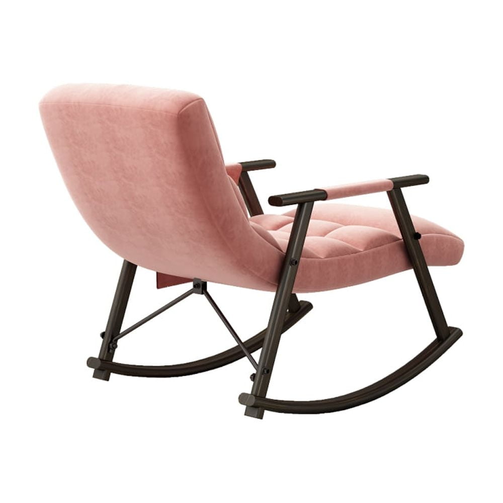LUCKHAO Modern Velvet/Teddy Living Room Adjustable High Back and Foot Rest Rocking Chair,Pink